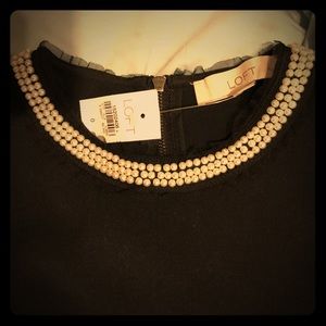 Loft black mini dress with pearl neckline sz 0